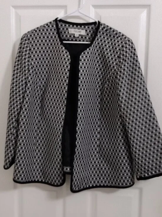 Jones Studio Separates Black White Open Front Jacket Blazer 18W Plus - Picture 3 of 8